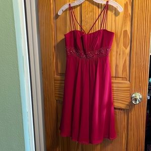Red spaghetti strap dress by David’s Bridal Size 4
